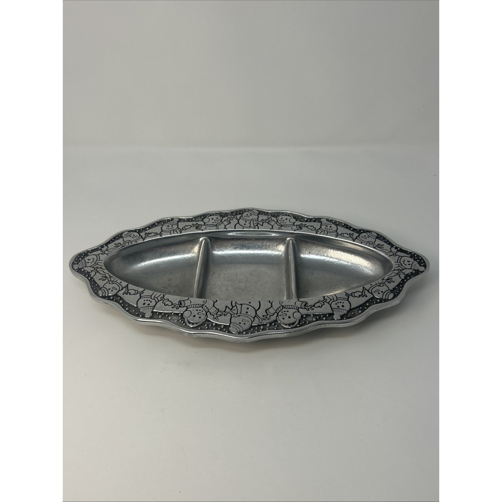Wilton Armetale Snowman Divided Oval Serving Tray Platter Holiday Christmas